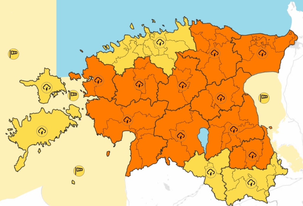 Ilmateenistuse hoiatuste kaart_10.07 kl 15.50 seisuga