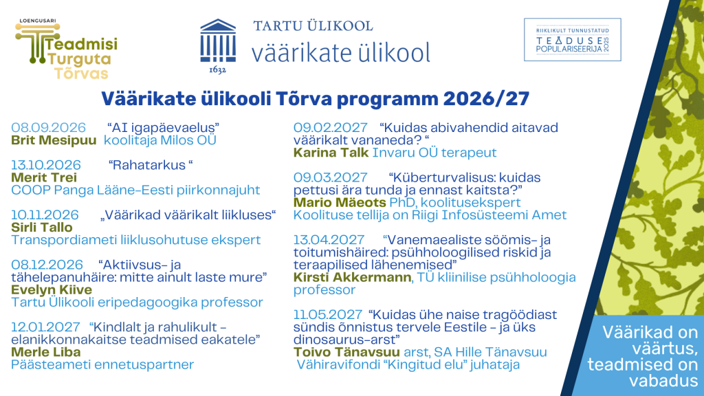 Väärikate ülikooli Tõrva programm 2026/2027
