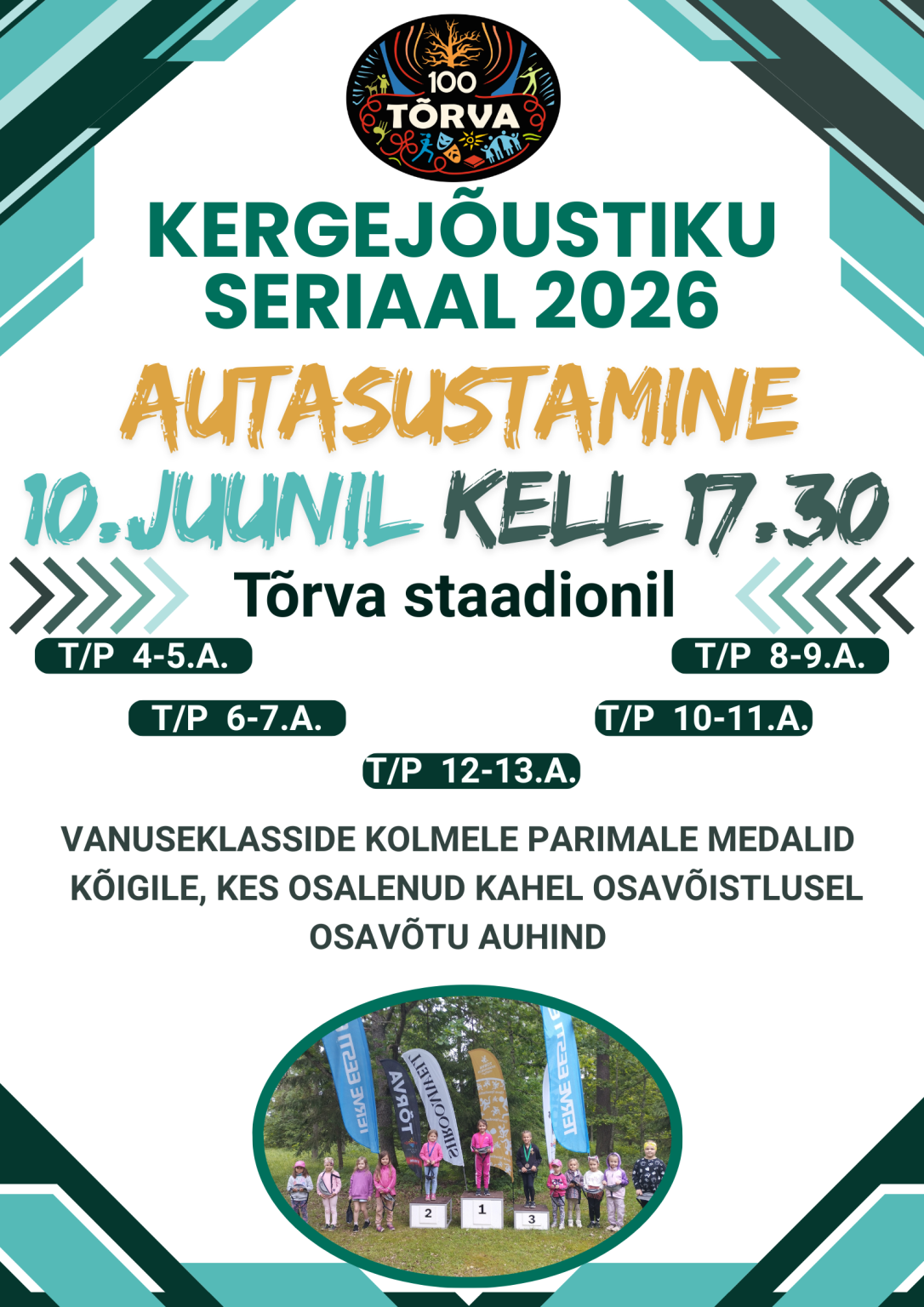 Tõrva kergejõustiku seriaal lastele autasustamine plakat