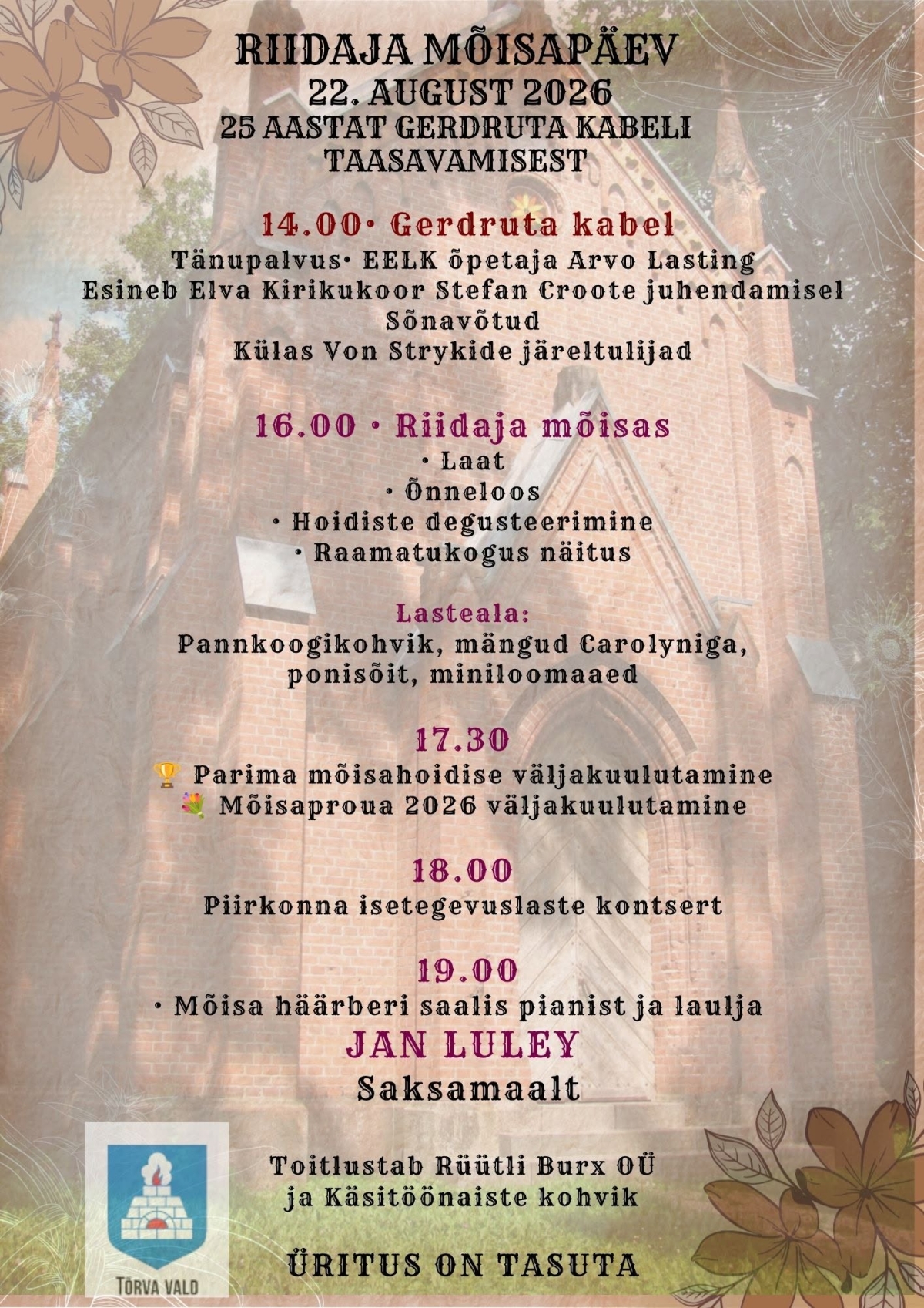 Pildil on kujutatud tekstina Riidaja mõisapäeva kava
