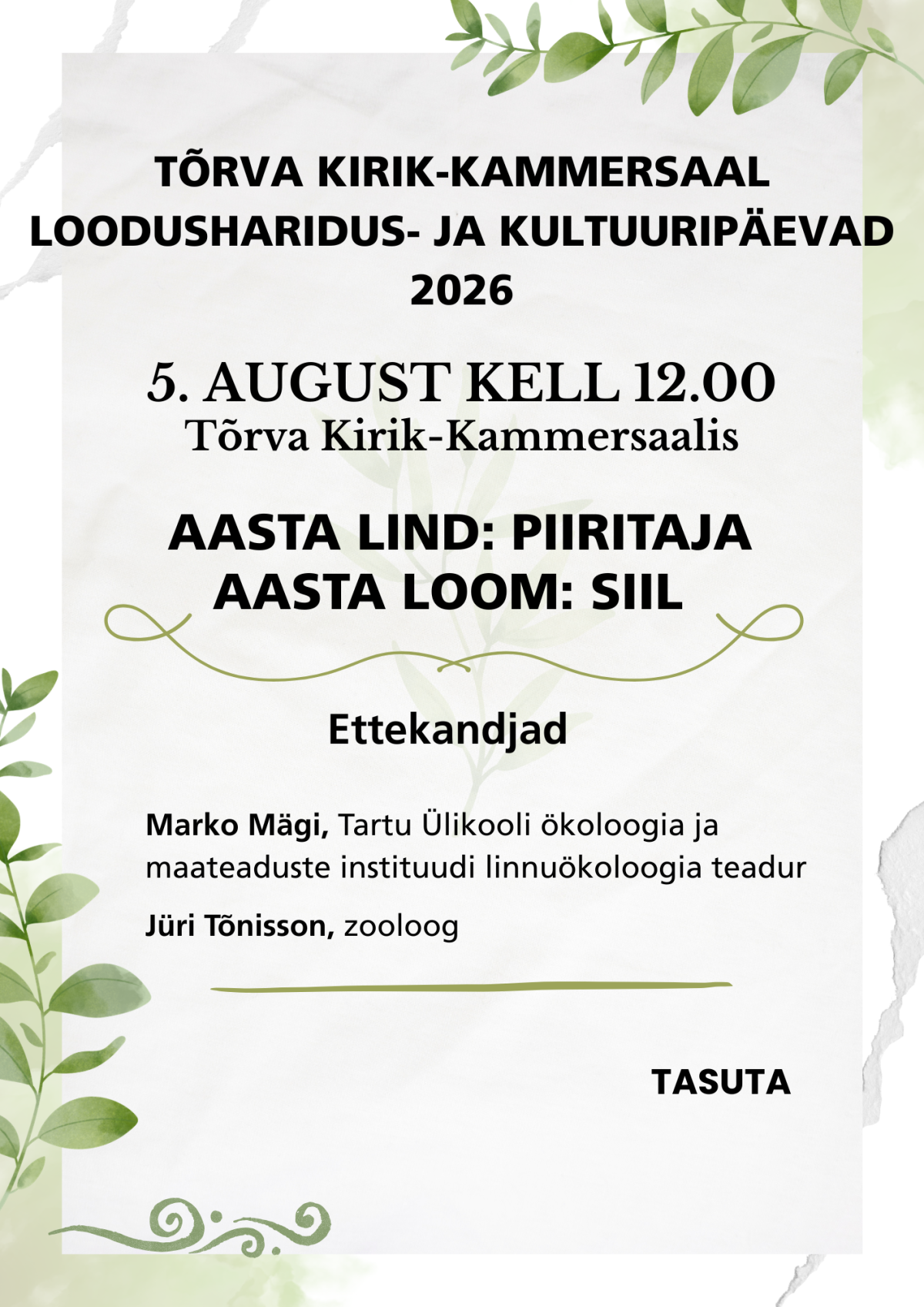 Aasta linnu ja aasta looma ettekande plakat
