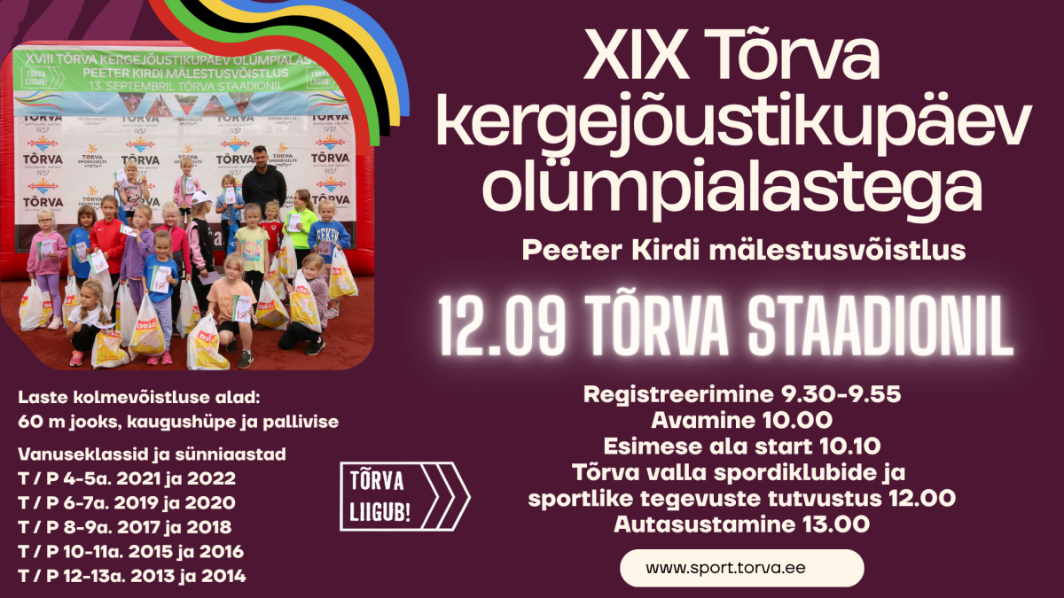 Pildil on XIX Tõrva kergejõustikupäeva plakat, kus on visuaal lastest ning info ürituse kohta