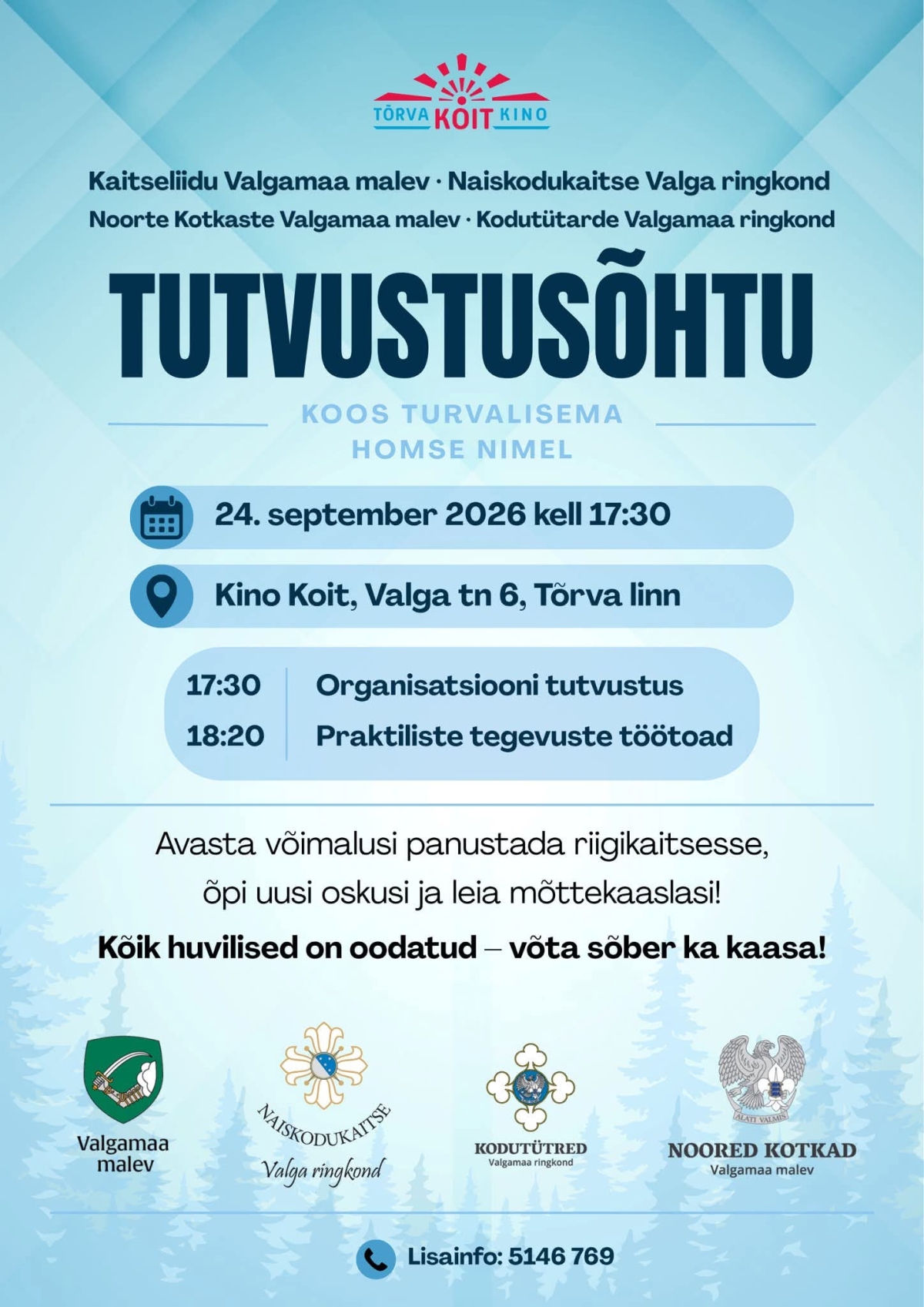 Pildil on riigikaitse vabatahtlike võimaluste tutvustusõhtu plakat