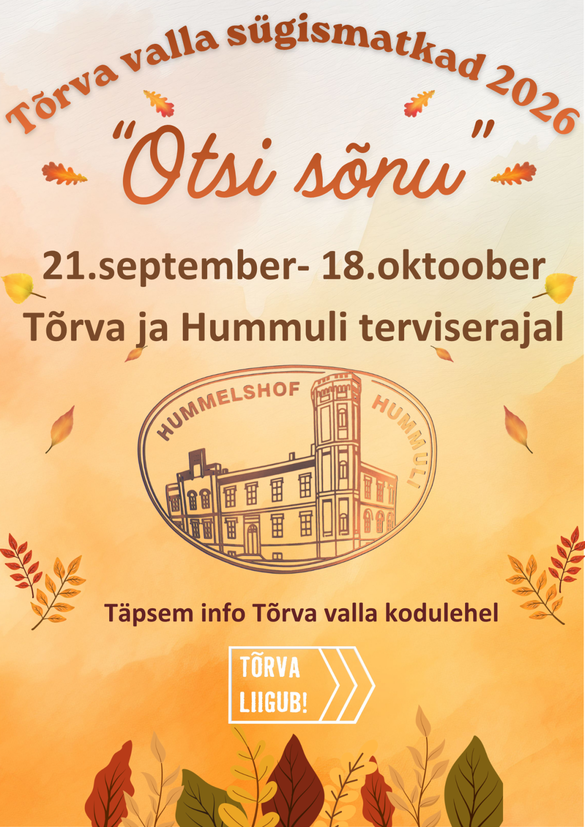 Pildil on kujutatud Tõrva valla sügismatka "Otsi sõnu"