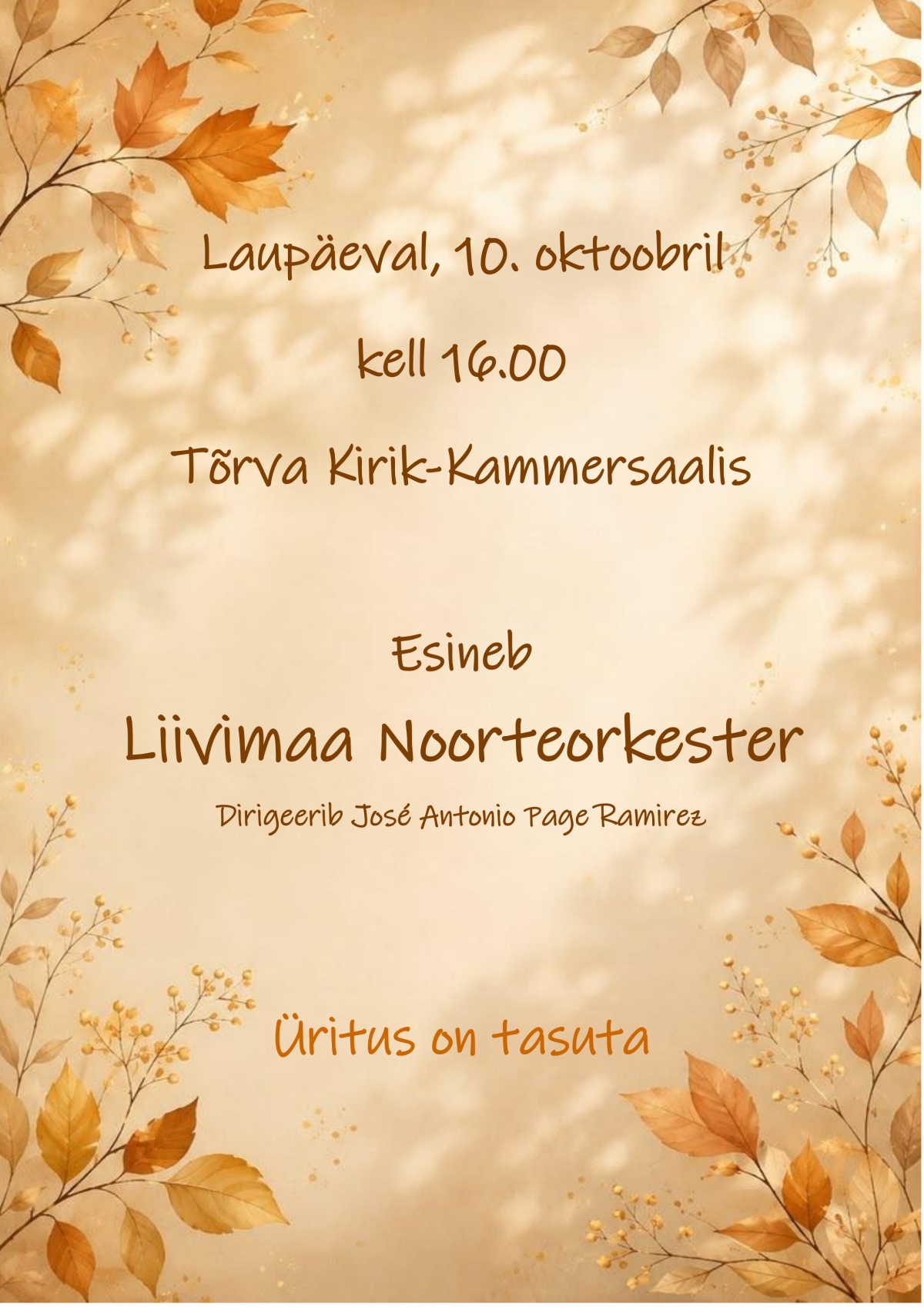 Liivimaa Noorteorkestri kontsert 10. oktoobril kell 16.00. 